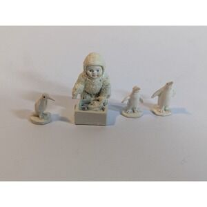 Department 56 Snow Babies Miniatures Pewter 3 Penguins‎ and 1 helpful friend